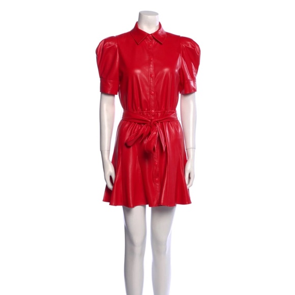 NWT Alice & Olivia Red Vegan Leather Dress - Size 2 - Picture 3 of 5
